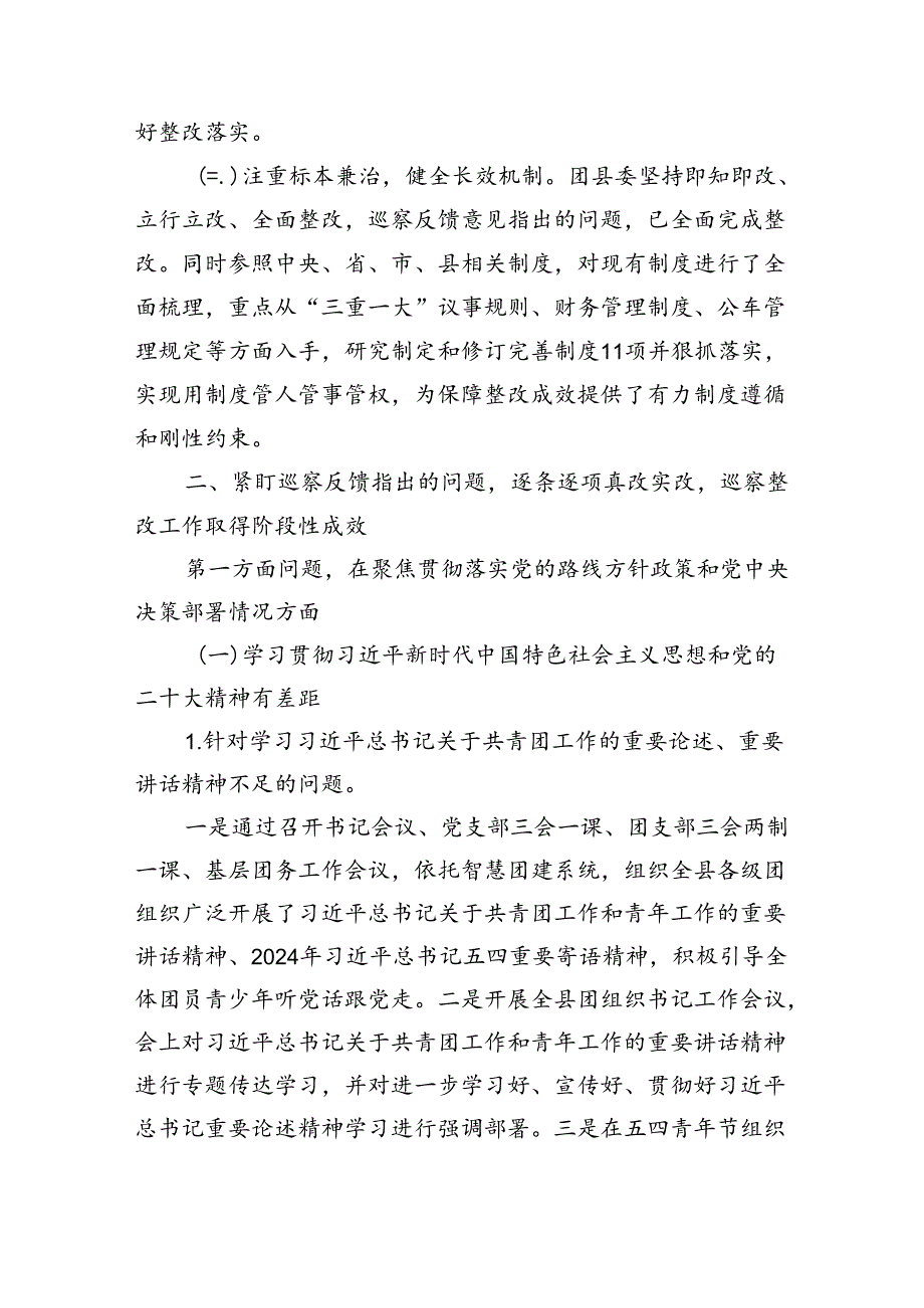 共青团县委员会关于巡察集中整改进展情况的报告（8004字）.docx_第2页