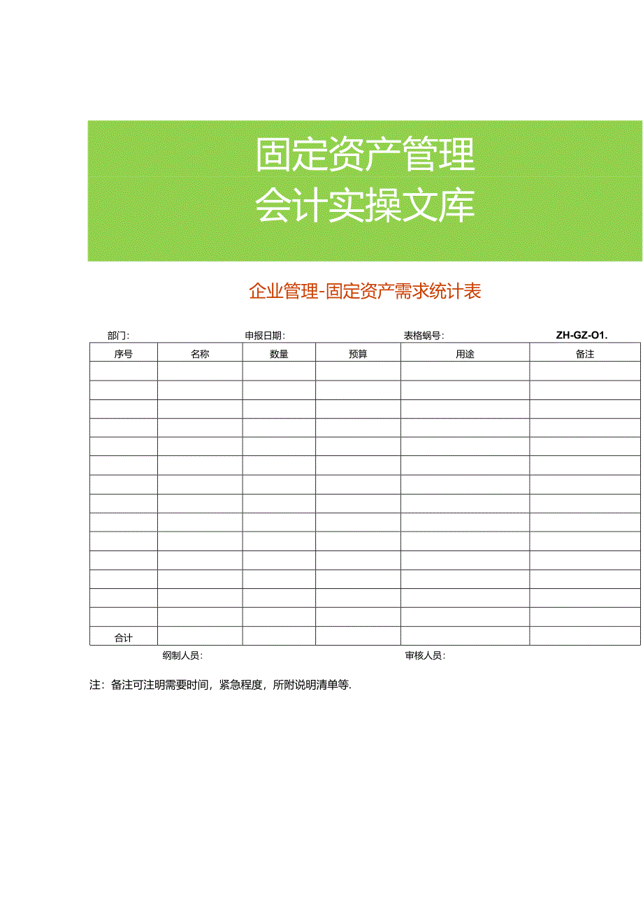 企业管理-固定资产需求统计表.docx_第1页