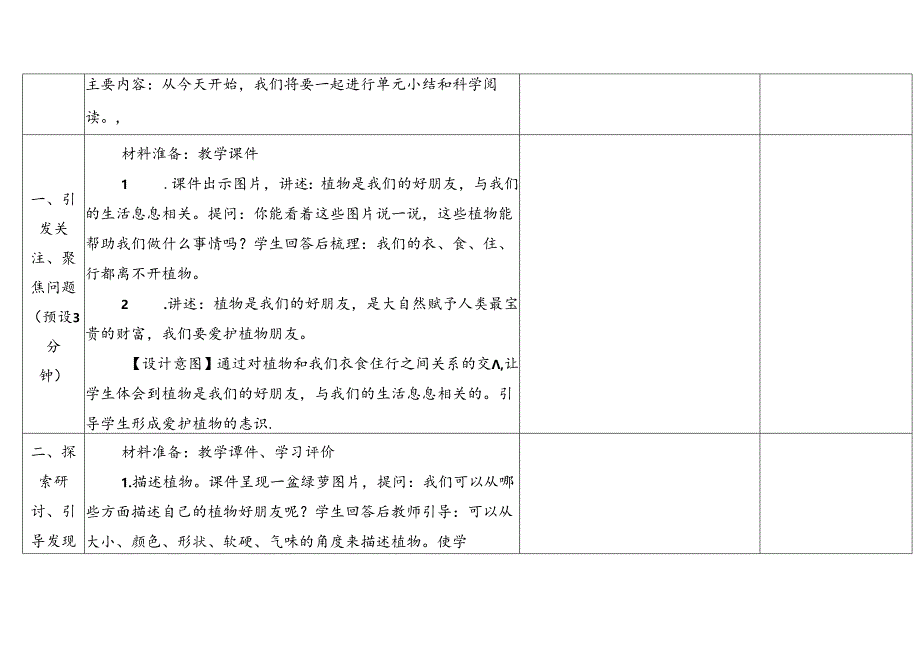 2024新教科版一年级科学上册第一单元周围的植物单元小结和科学阅读教学设计.docx_第3页