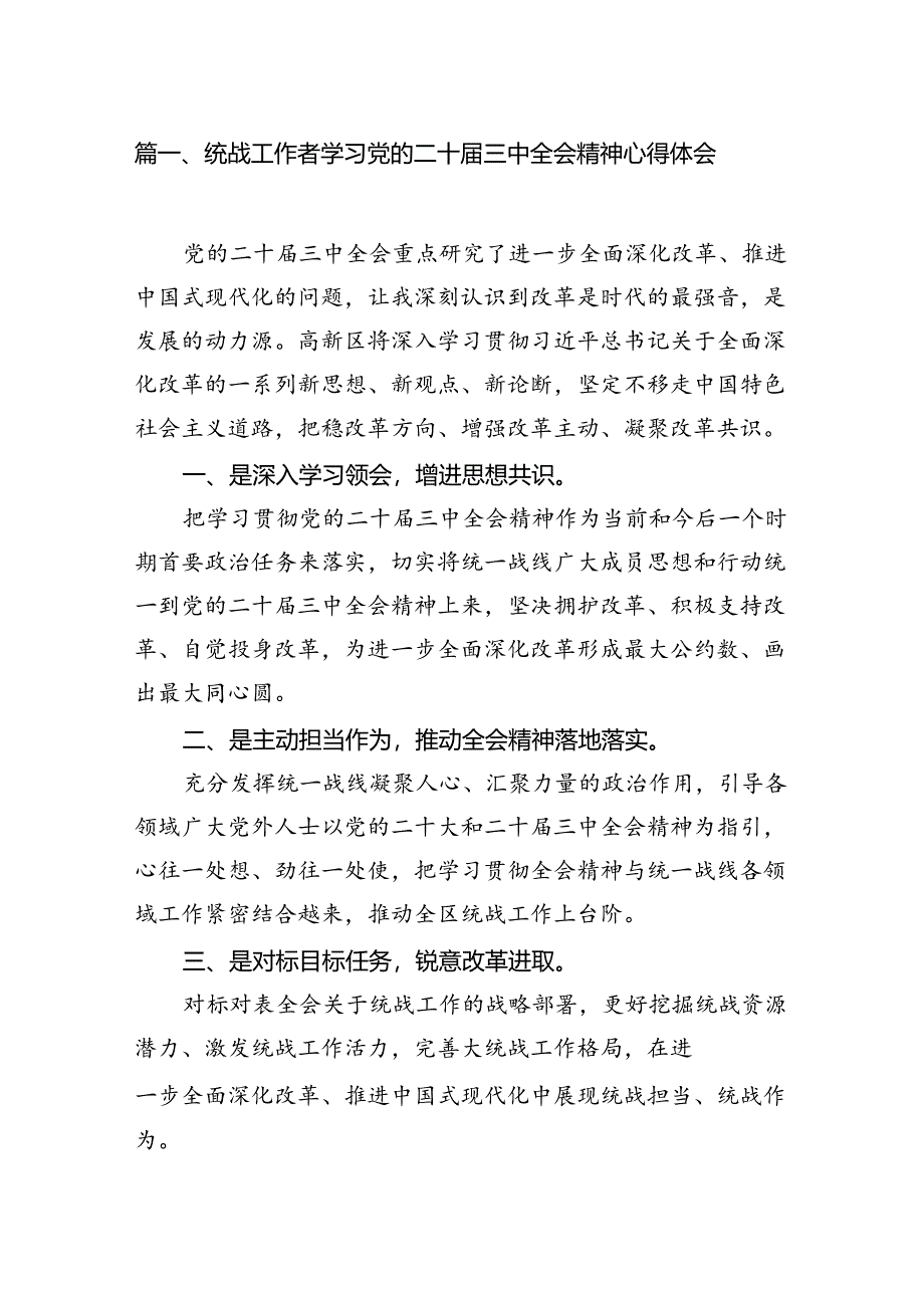 （10篇）统战工作者学习党的二十届三中全会精神心得体会集合.docx_第2页