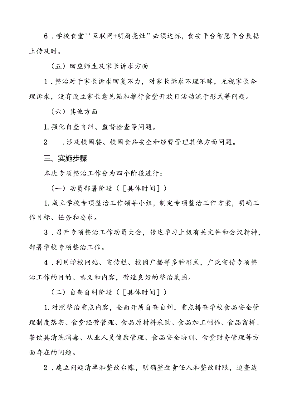 四篇中小学2024年校园食品安全与膳食经费管理突出问题专项整治实施方案.docx_第3页