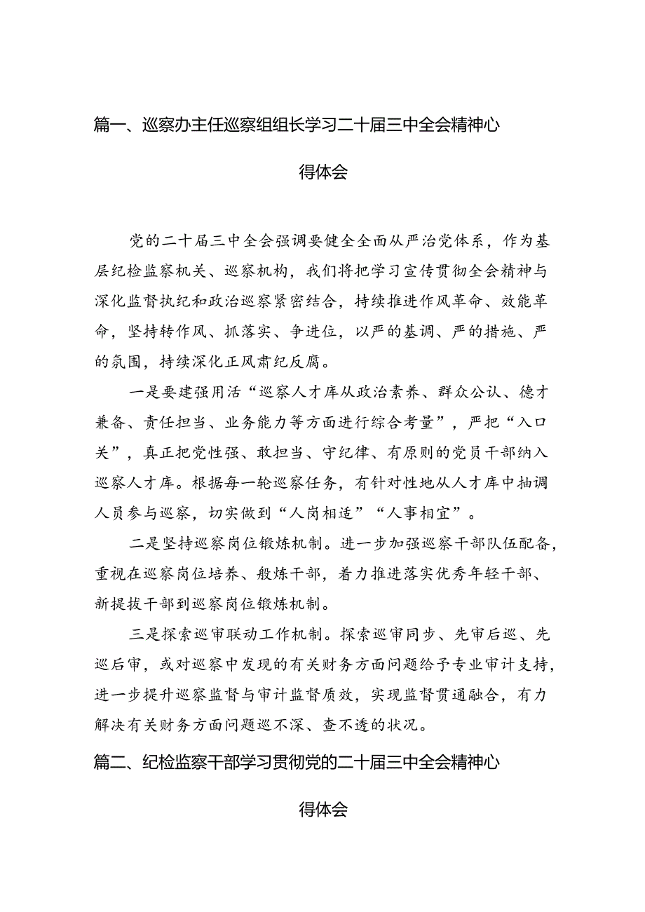 （15篇）巡察办主任巡察组组长学习二十届三中全会精神心得体会集合.docx_第2页