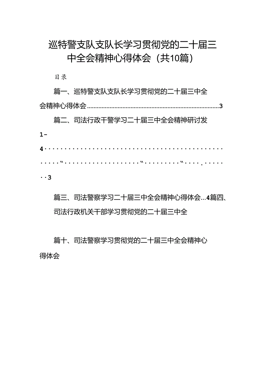 （10篇）巡特警支队支队长学习贯彻党的二十届三中全会精神心得体会（详细版）.docx_第1页