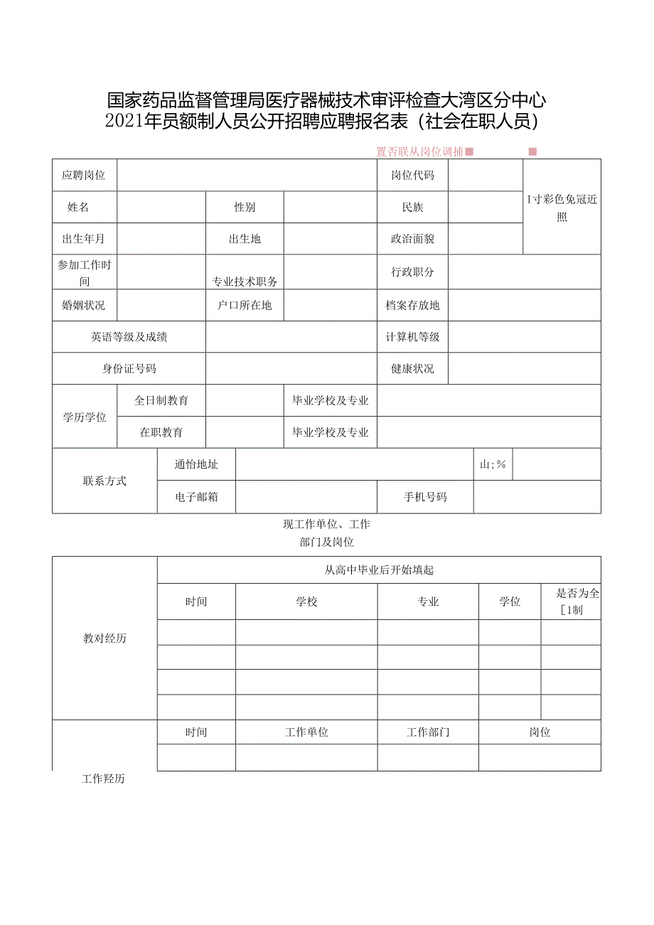 国家食品药品监督管理局培训中心应聘报名表.docx_第3页