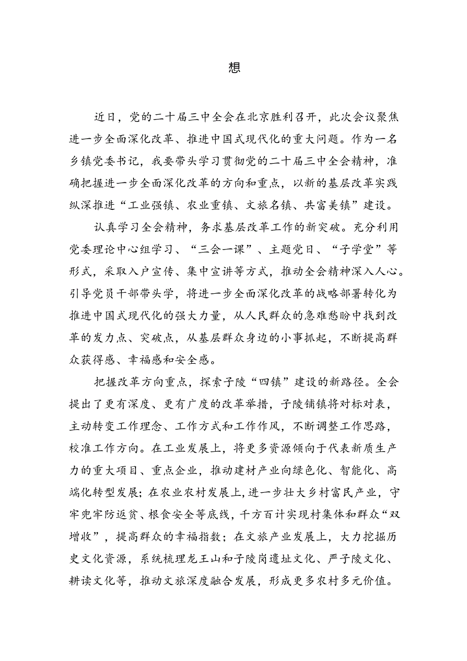 乡镇党委书记学习党的二十届三中全会精神心得体会（共7篇选择）.docx_第2页