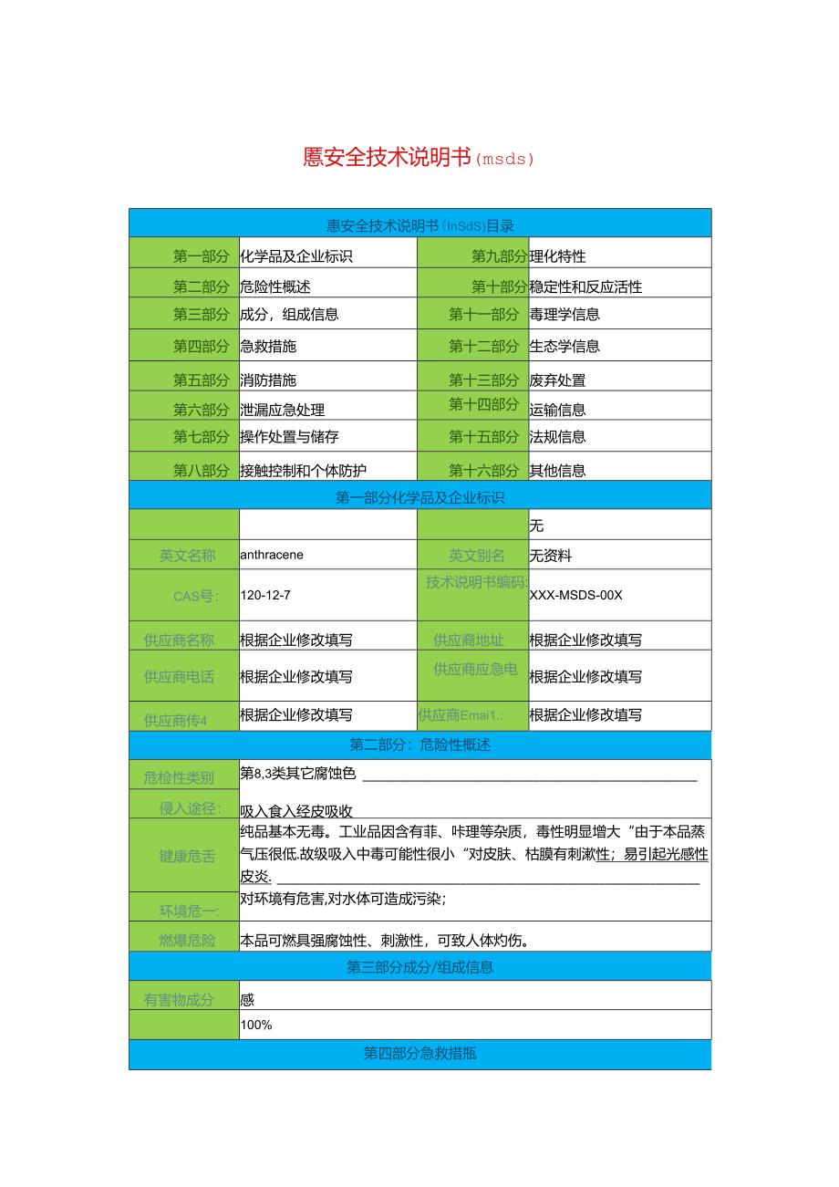 蒽安全技术说明书(msds).docx_第1页