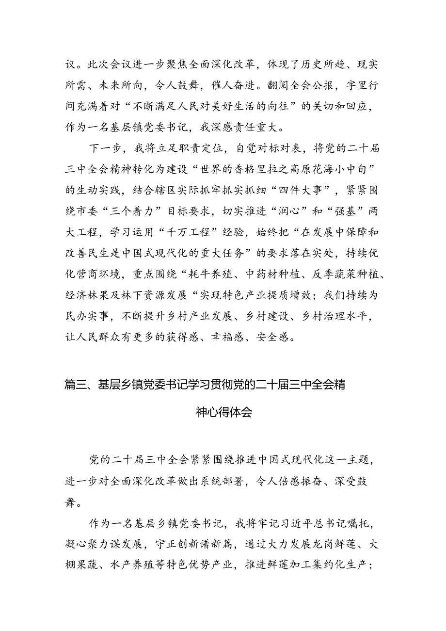 乡党委书记学习贯彻党的二十届三中全会精神心得体会【12篇】.docx_第3页