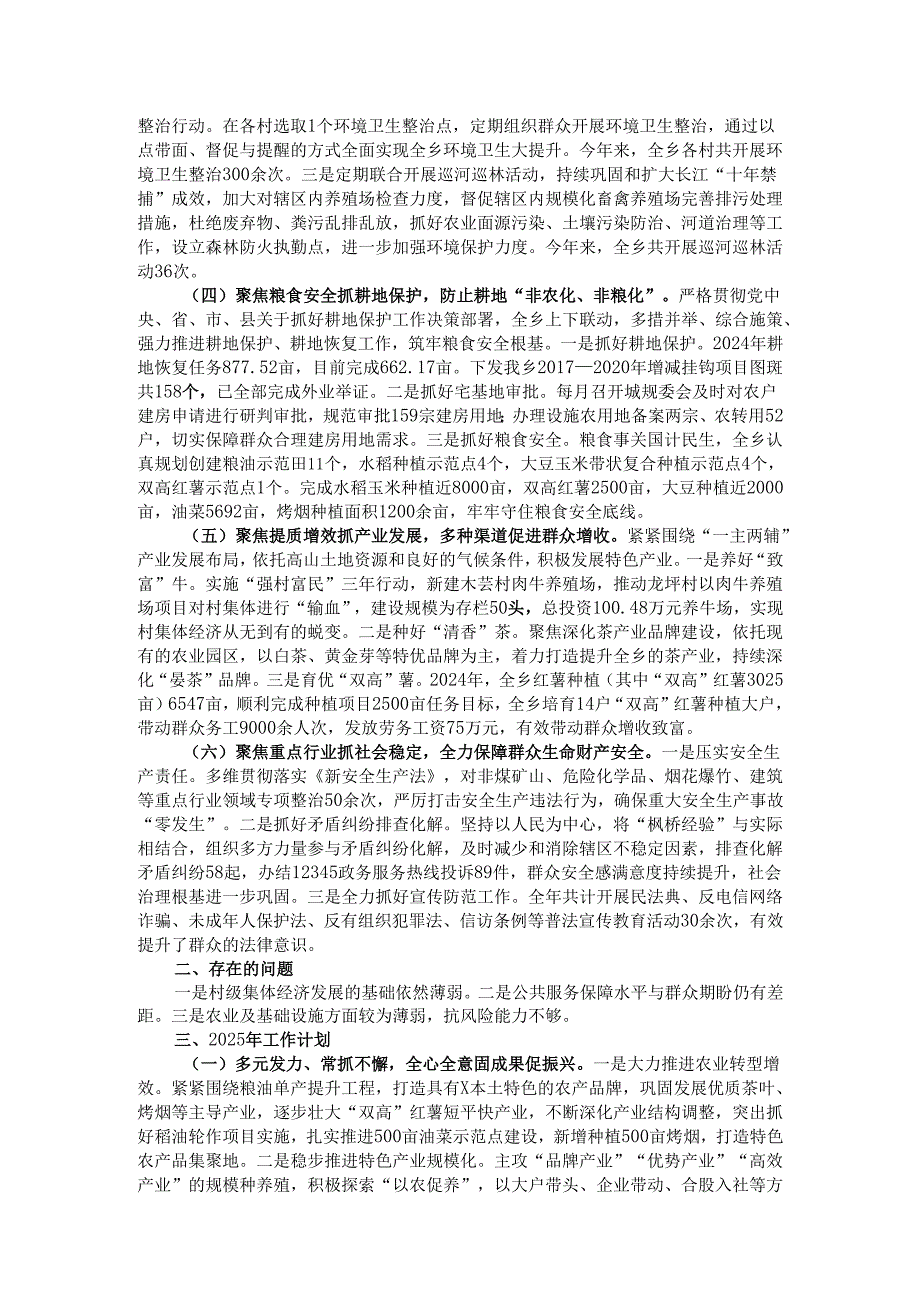 乡2024年工作总结和2025年工作计划的报告.docx_第2页