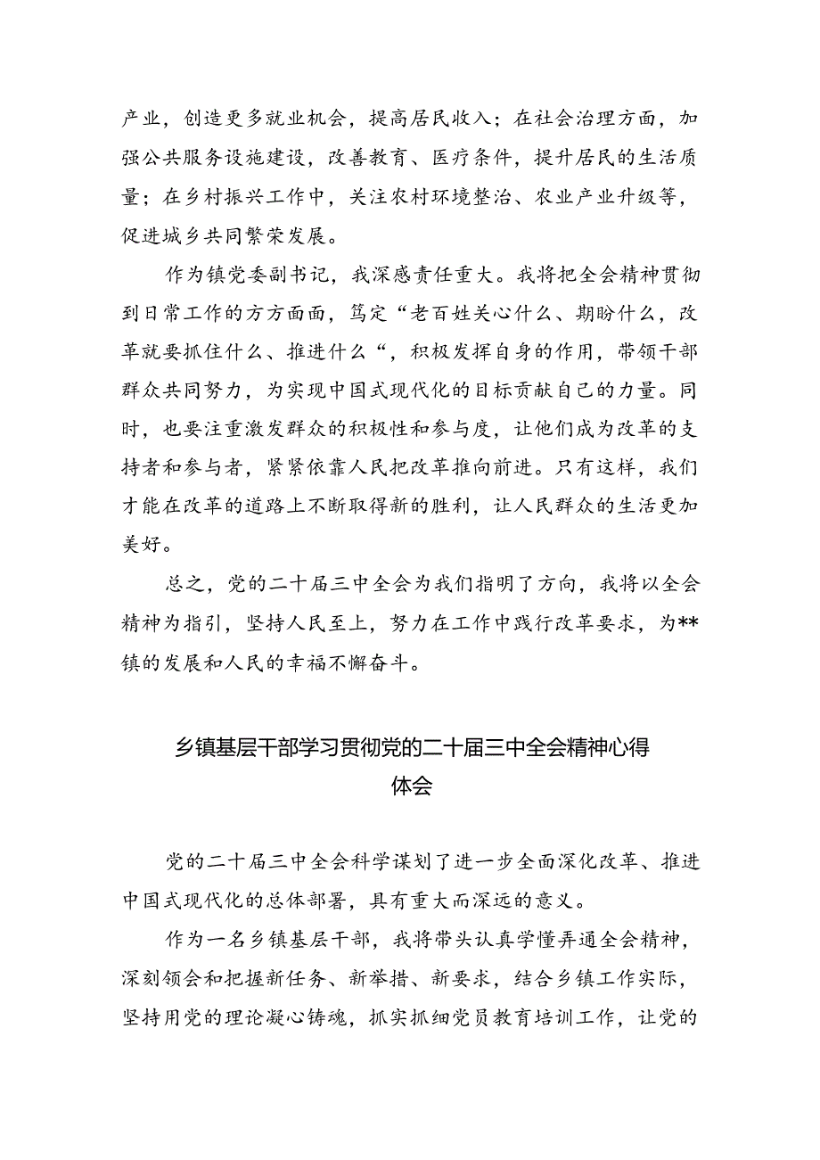 （9篇）镇党委副书记学习贯彻党的二十届三中全会精神心得体会（详细版）.docx_第2页