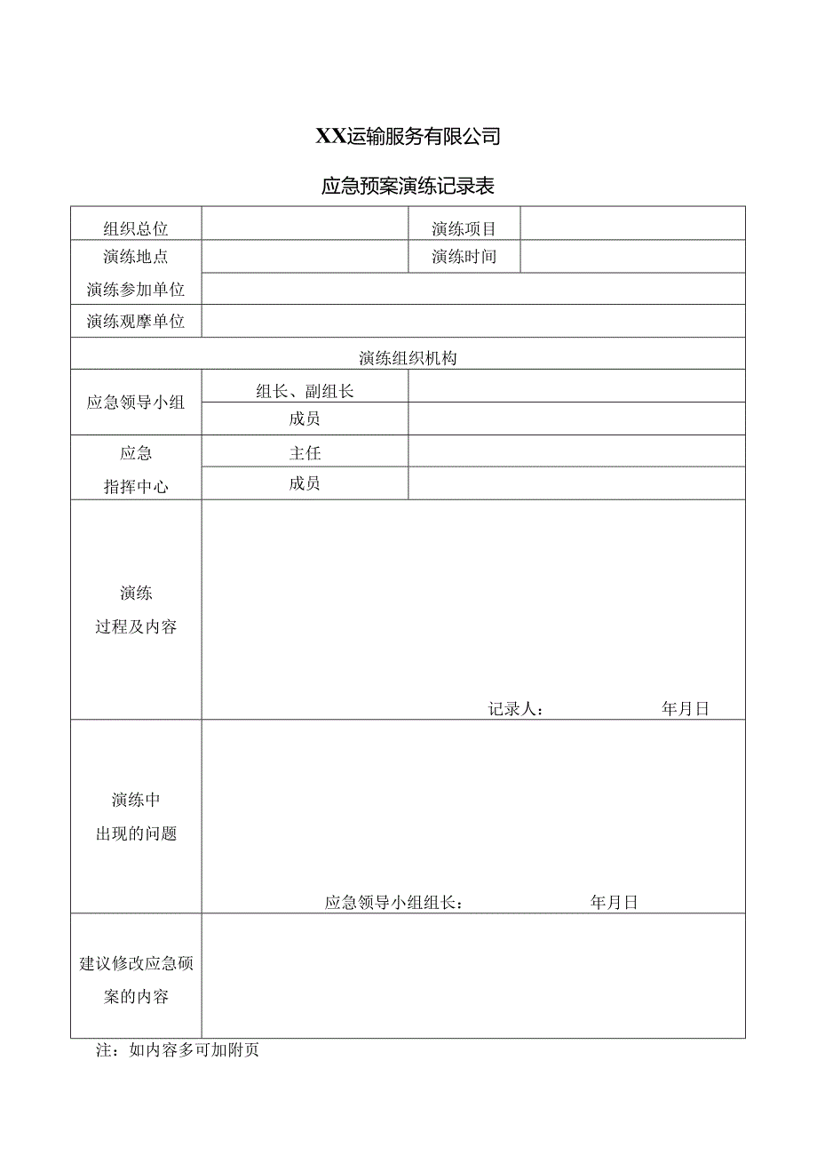 XX运输服务有限公司应急预案演练记录表（2024年）.docx_第1页