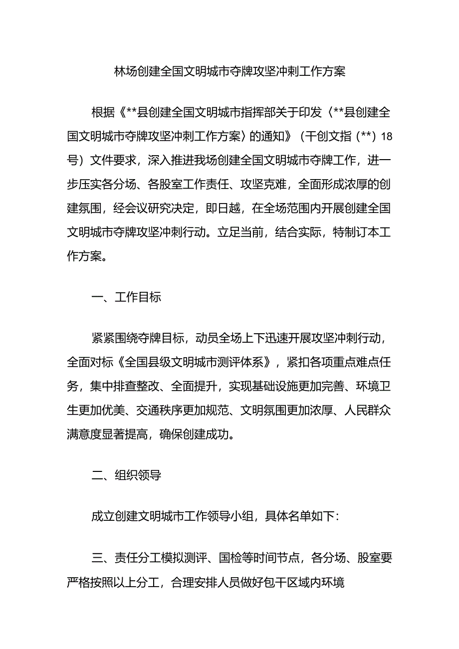 林场创建全国文明城市夺牌攻坚冲刺工作方案.docx_第1页