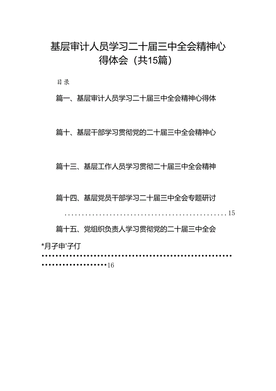 （15篇）基层审计人员学习二十届三中全会精神心得体会汇编.docx_第1页