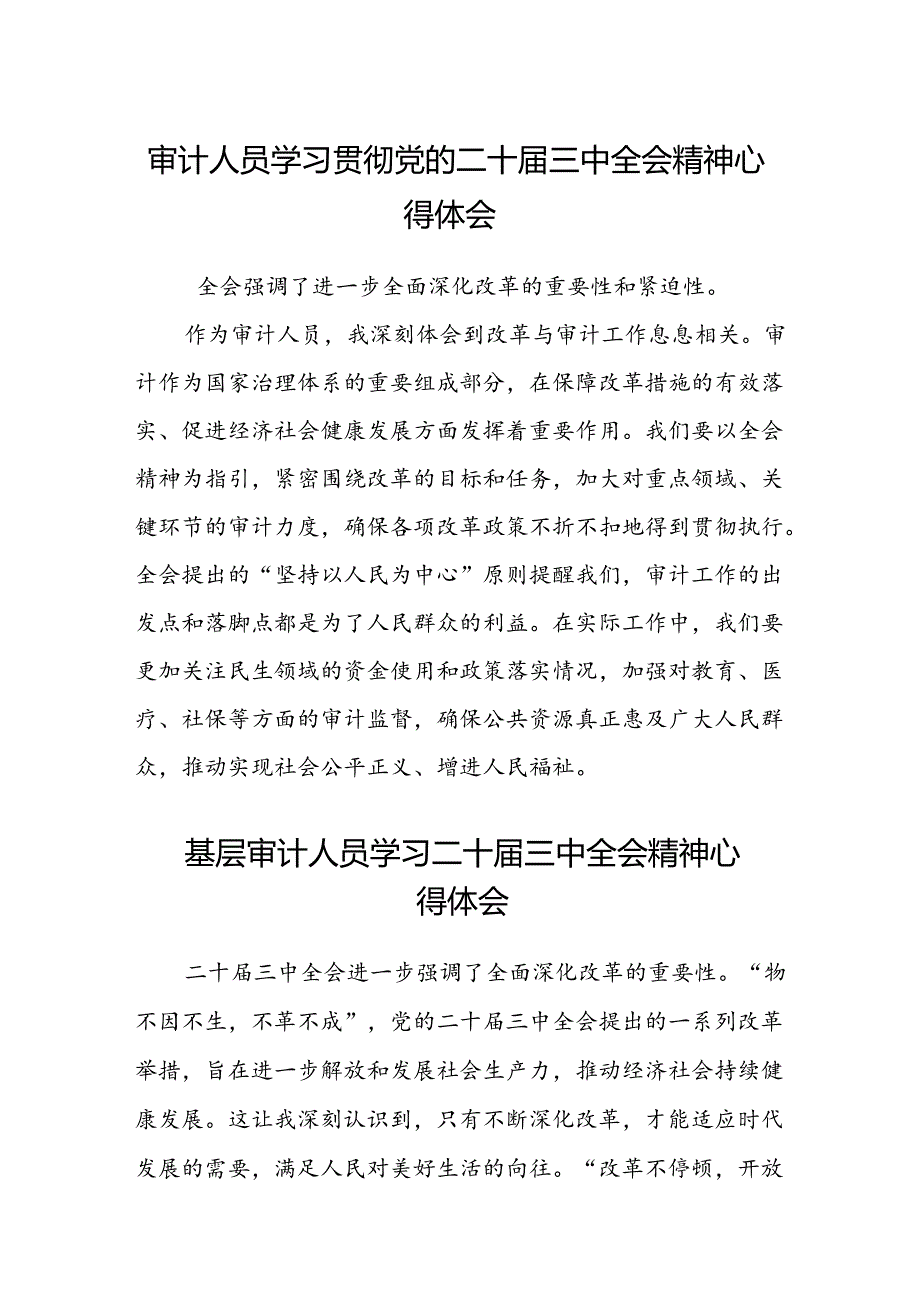 (5篇)审计人员学习贯彻党的二十届三中全会精神心得体会范文.docx_第1页