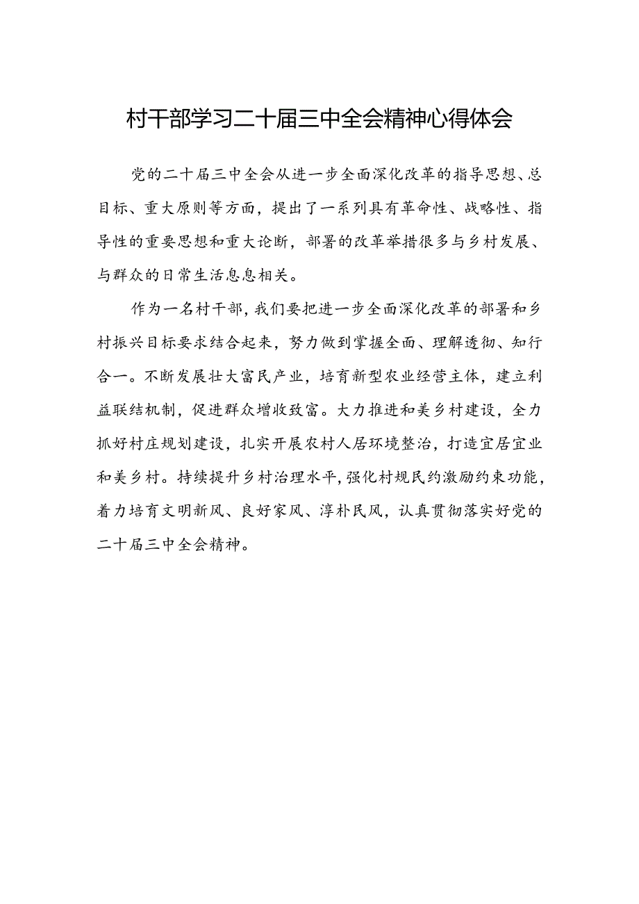 村干部学习二十届三中全会精神心得体会.docx_第1页