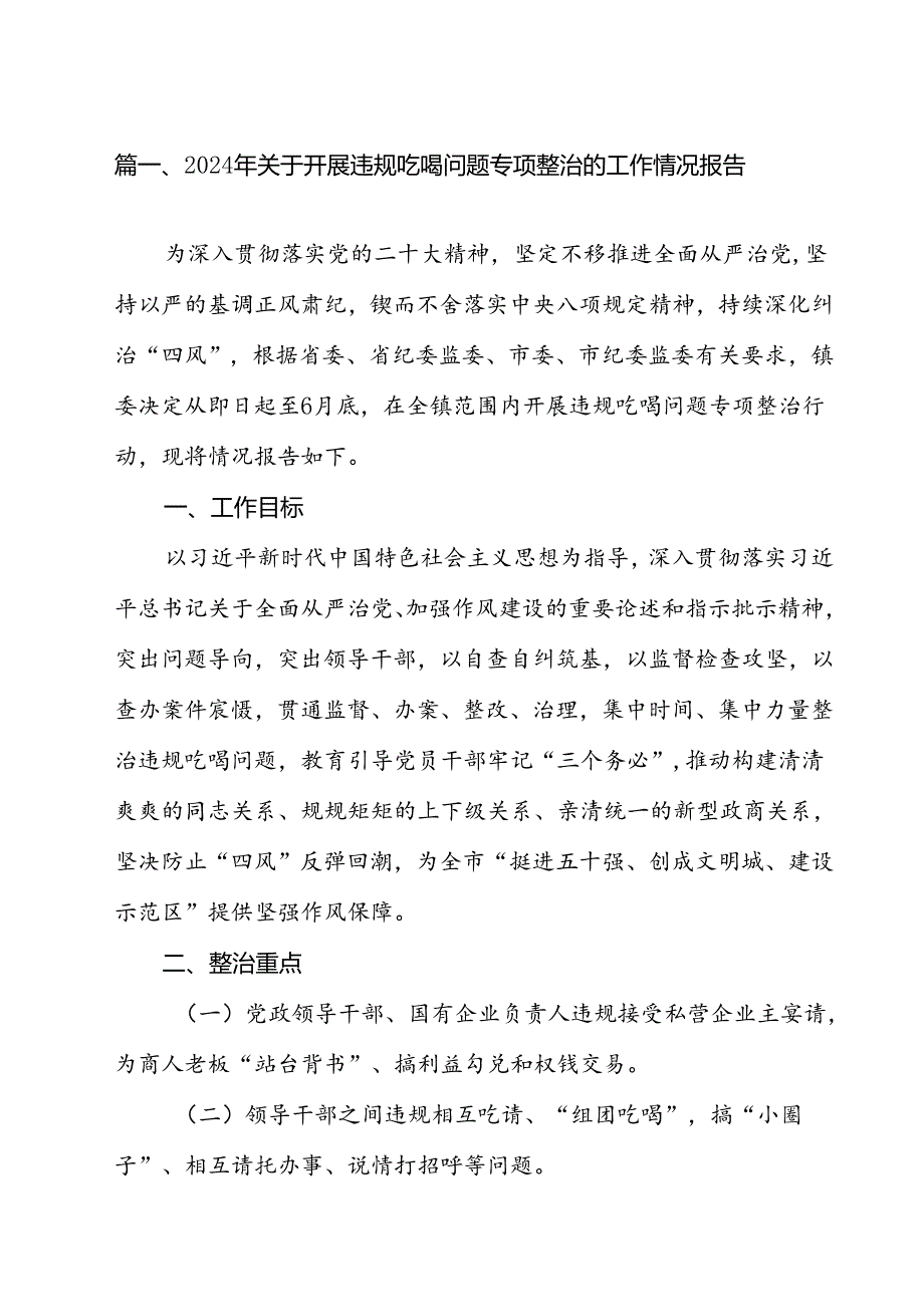 2024年关于开展违规吃喝问题专项整治的工作情况报告（共10篇）.docx_第2页