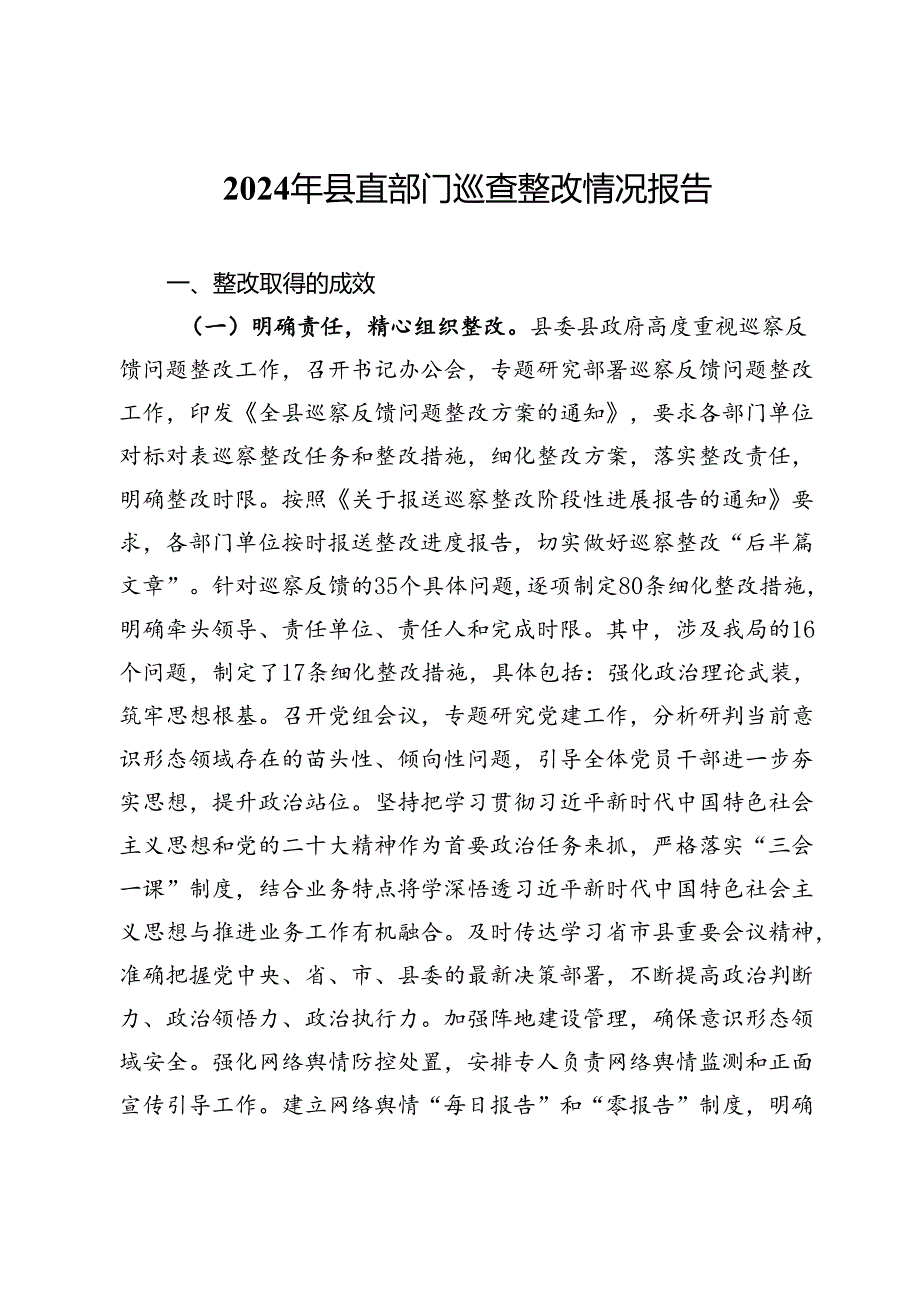 2024年县直部门巡察整改情况报告.docx_第1页