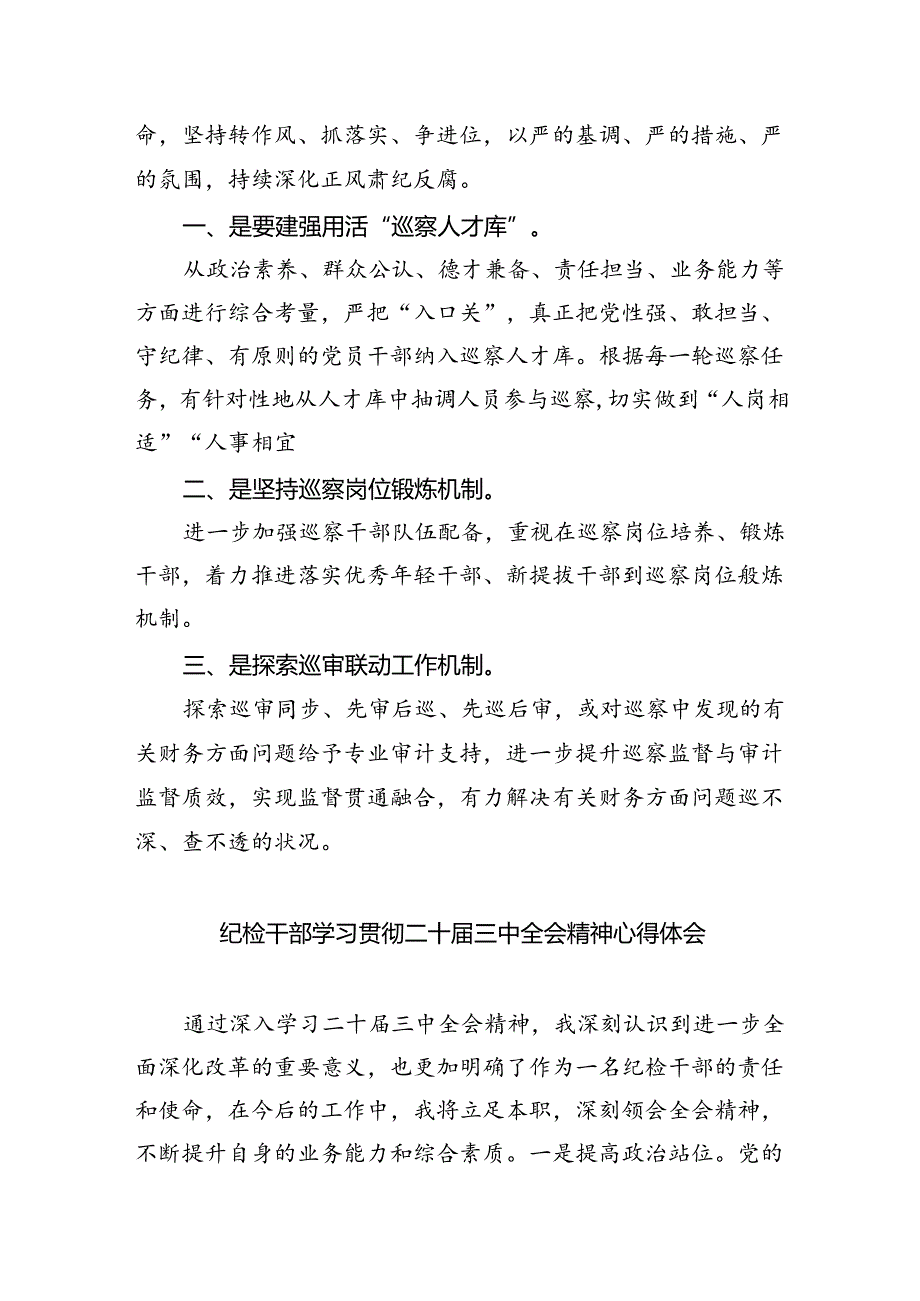 （9篇）巡察干部学习党的二十届三中全会精神心得体会研讨发言（最新版）.docx_第2页