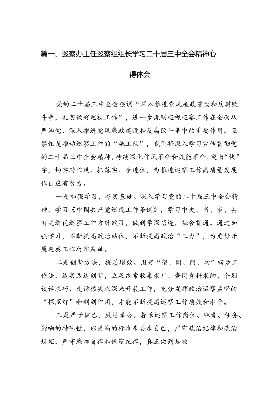 （11篇）巡察办主任巡察组组长学习二十届三中全会精神心得体会范文.docx_第2页