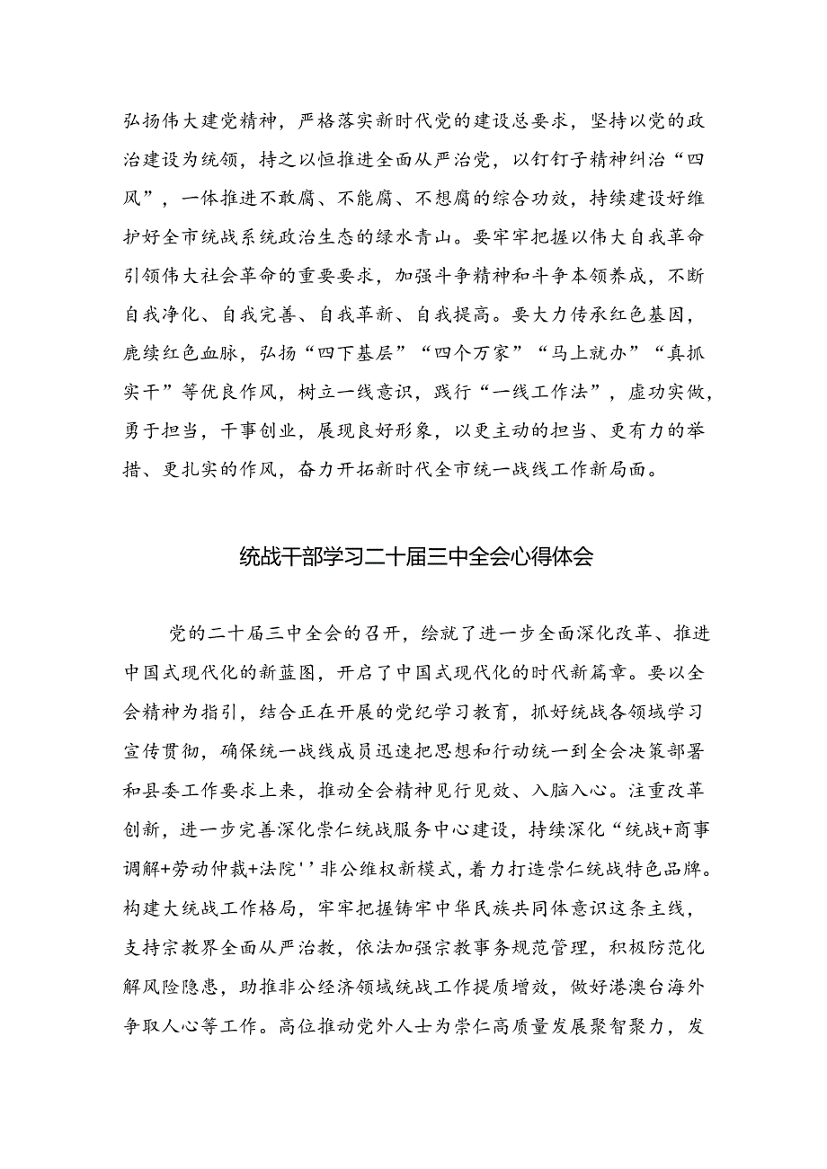 （9篇）统战系统党员干部学习党的二十届三中全会精神心得体会（最新版）.docx_第3页