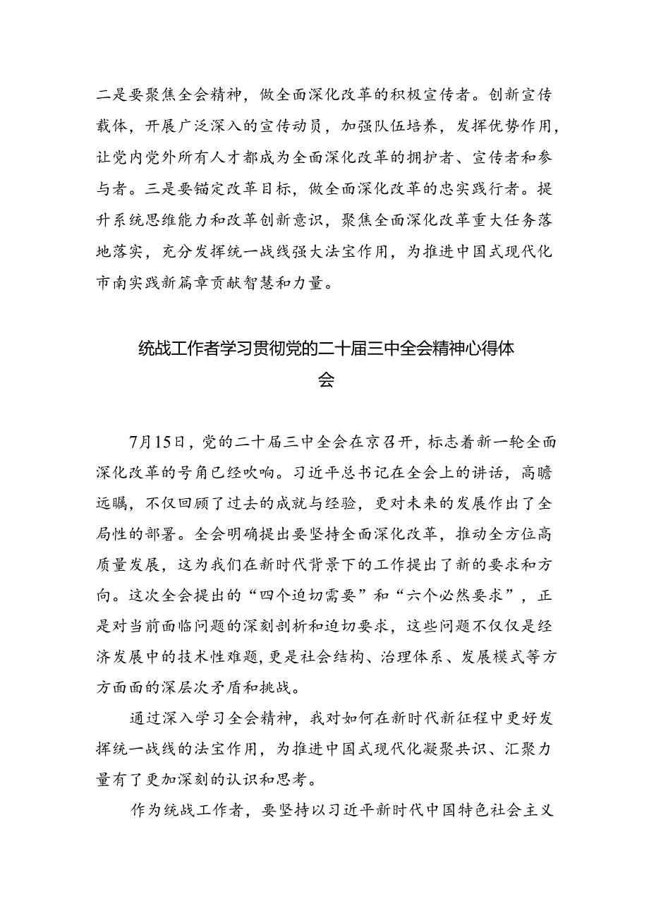 （9篇）统战干部学习党的二十届三中全会精神心得体会（详细版）.docx_第2页