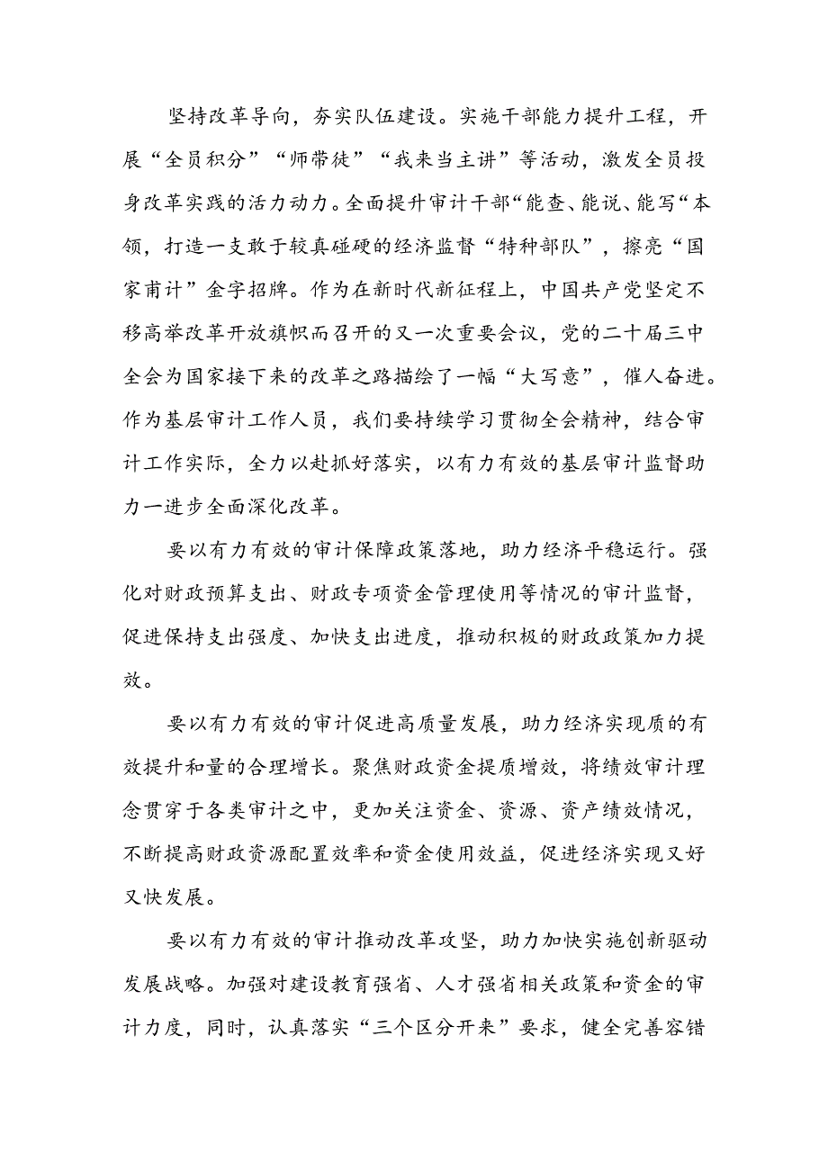 (5篇)审计干部学习党的二十届三中全会精神交流发言（详细版）.docx_第2页