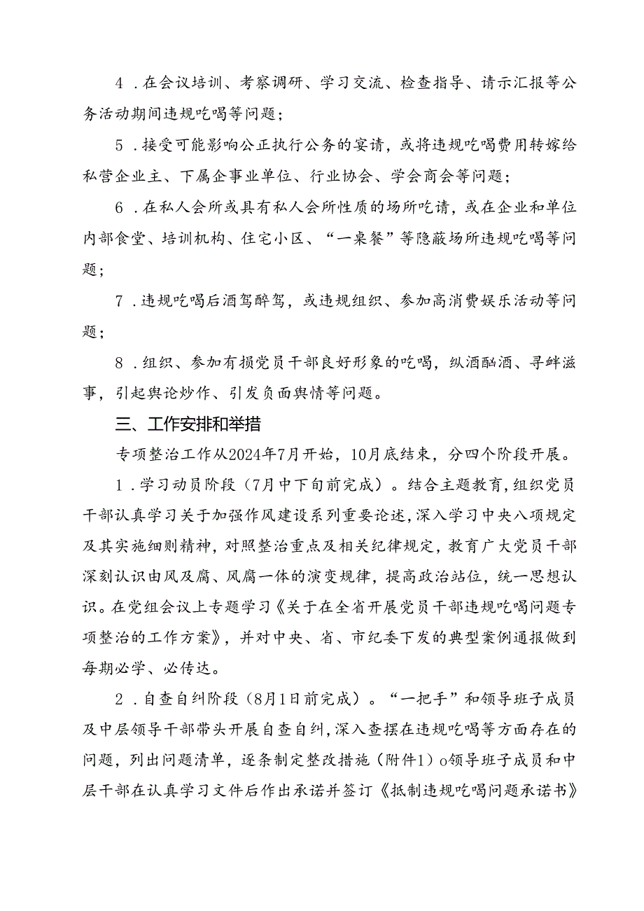 (八篇)2024年关于开展违规吃喝专项整治的工作方案（详细版）.docx_第3页