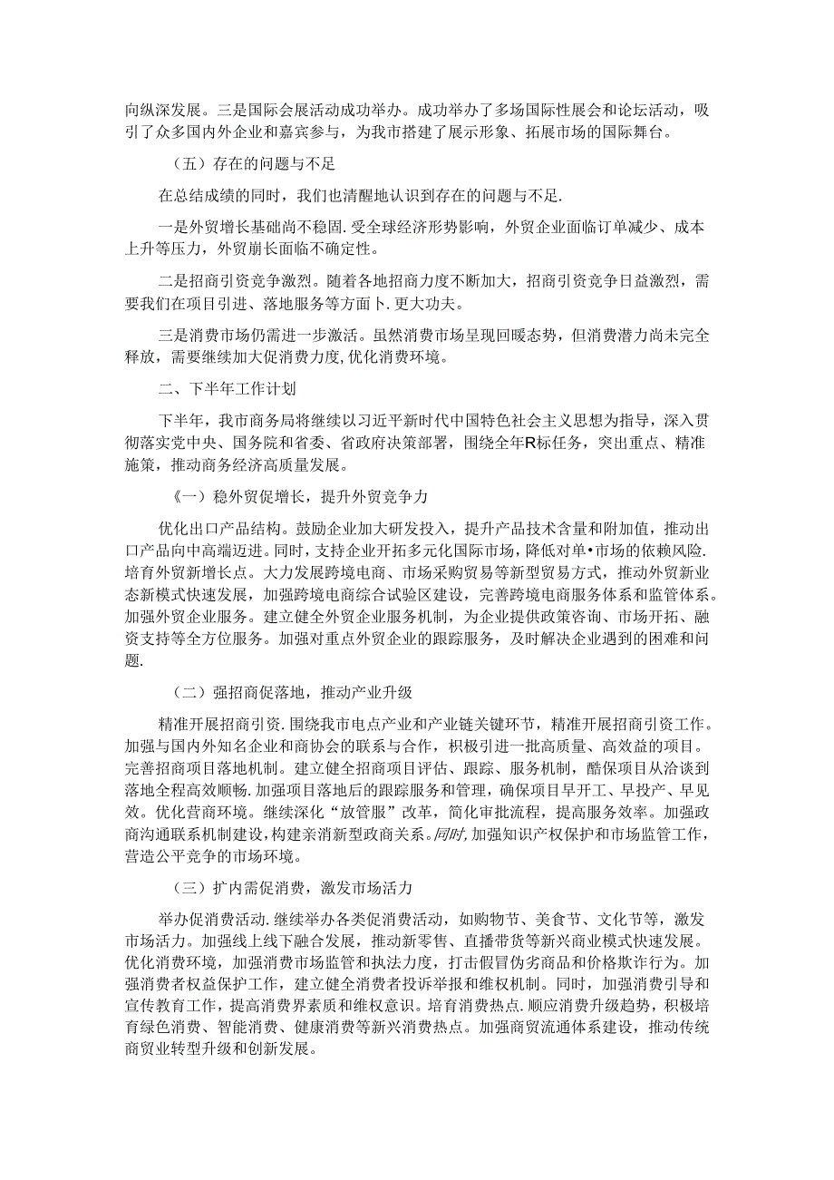 某市商务局2024年上半年工作总结及下半年工作计划.docx_第2页