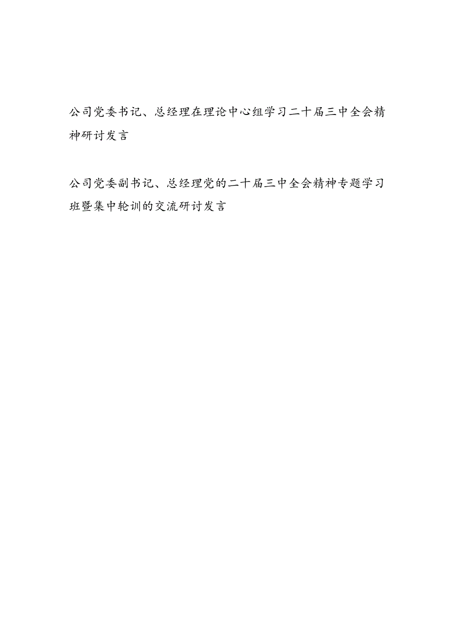 公司党委书记副书记总经理学习二十届三中全会精神研讨发言2篇（含理论中心组）.docx_第1页