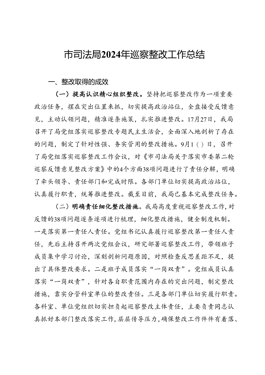 市司法局2024年巡察整改工作总结.docx_第1页