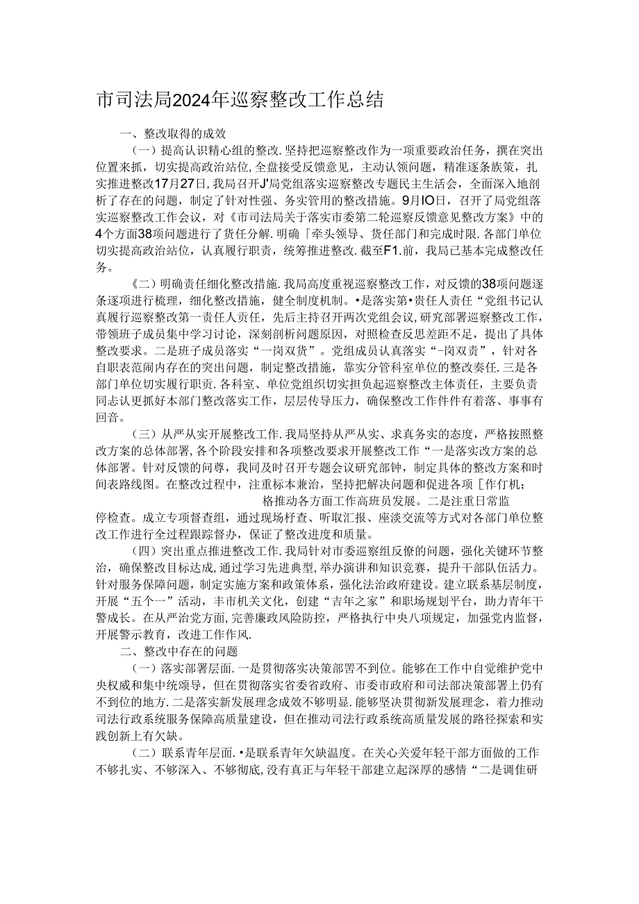 市司法局2024年巡察整改工作总结.docx_第1页