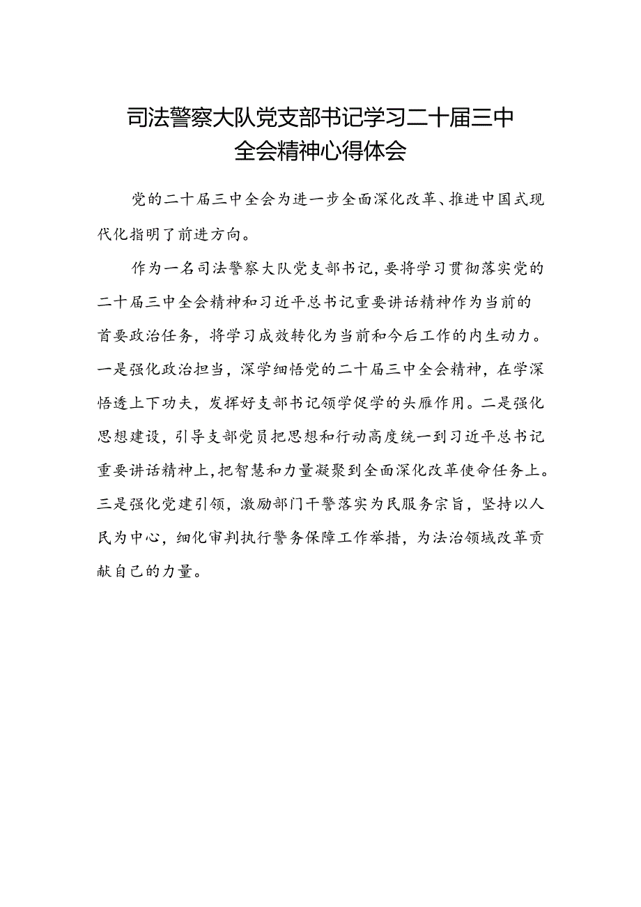 司法警察大队党支部书记学习二十届三中全会精神心得体会.docx_第1页