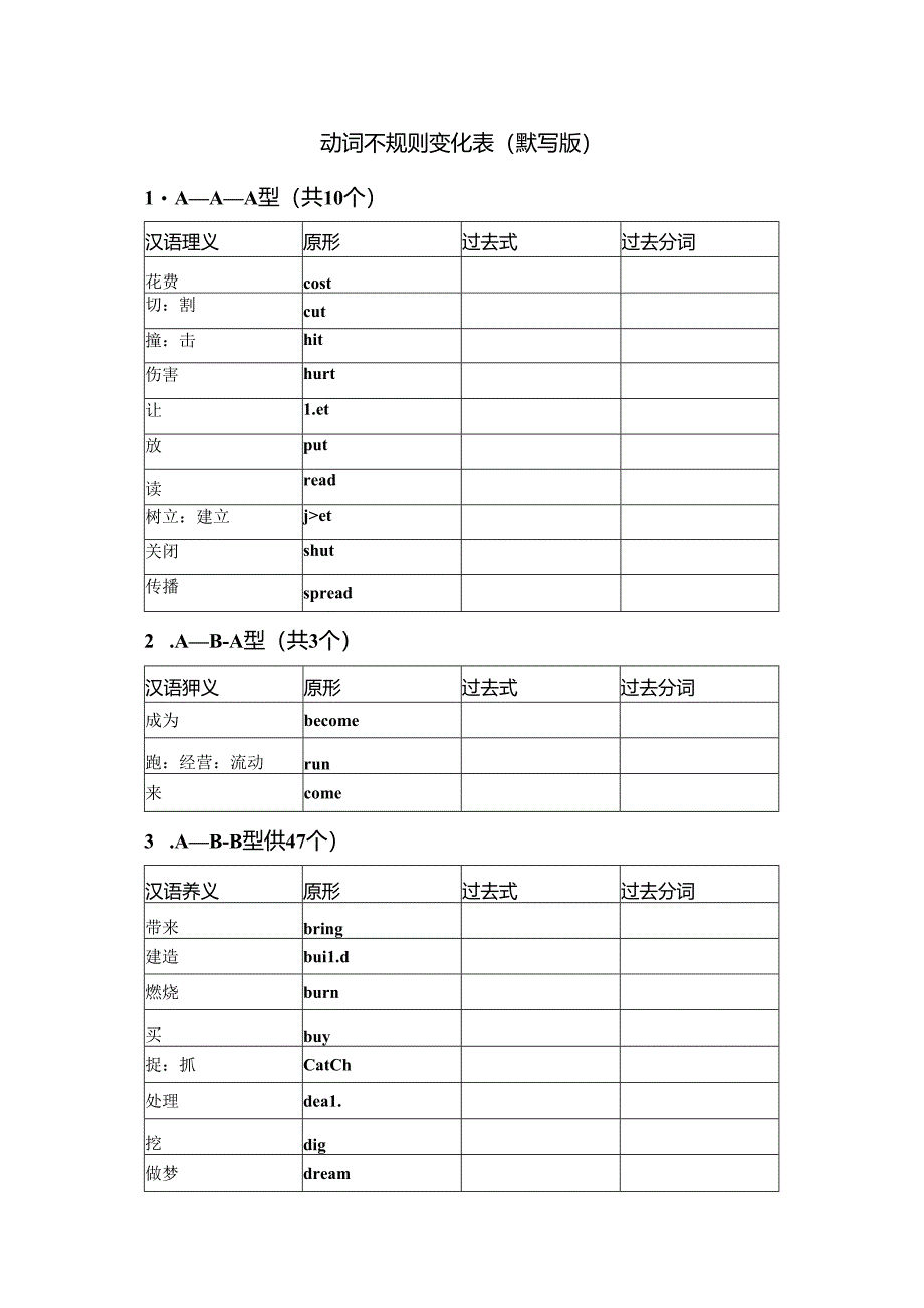 动词不规则变化表(默写版).docx_第1页