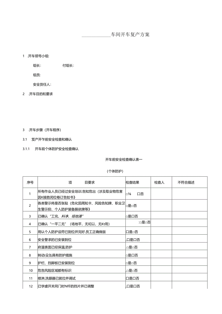 车间开车方案.docx_第1页