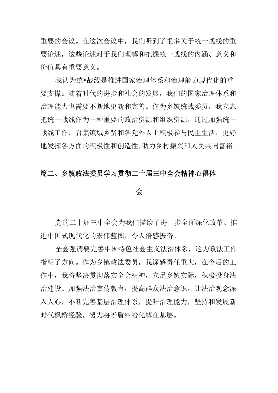 (八篇)乡镇统战委员学习党的二十届三中全会精神心得体会研讨发言（详细版）.docx_第2页