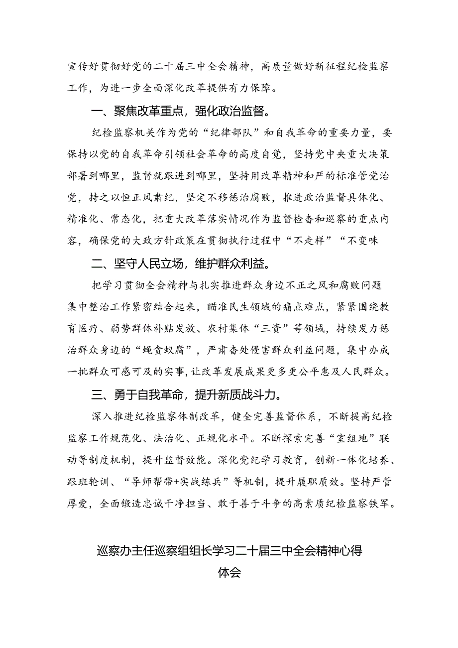 （9篇）基层巡察干部学习党的二十届三中全会精神研讨发言（详细版）.docx_第2页