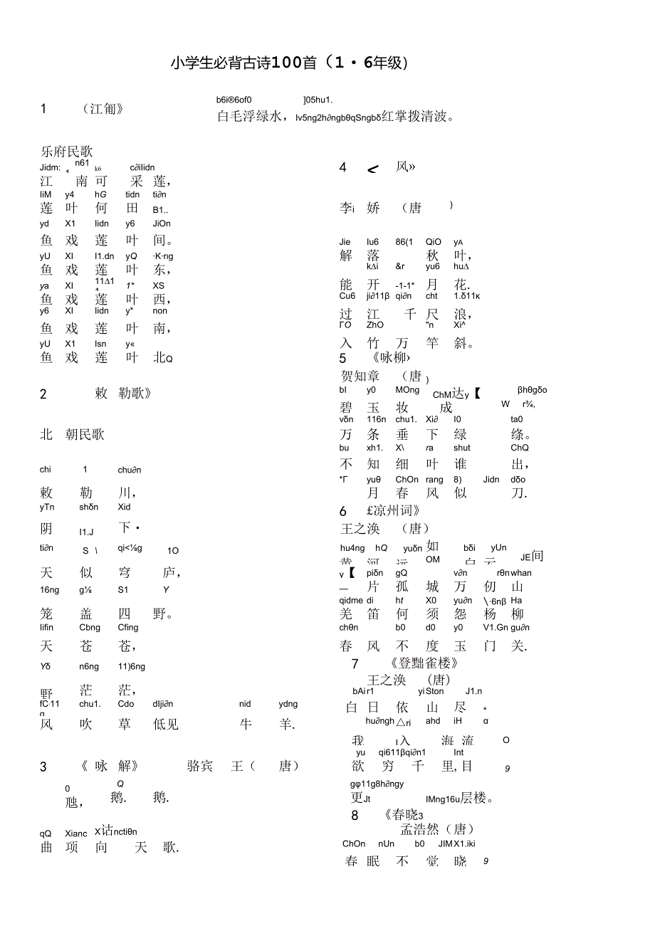 小学生必背古诗100首(注音版)1-6年级.docx_第1页