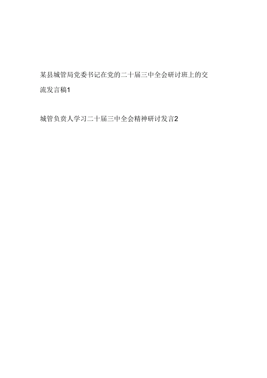 城管局党委书记局长负责人在学习党的二十届三中全会精神研讨班上的交流研讨发言稿2篇.docx_第1页