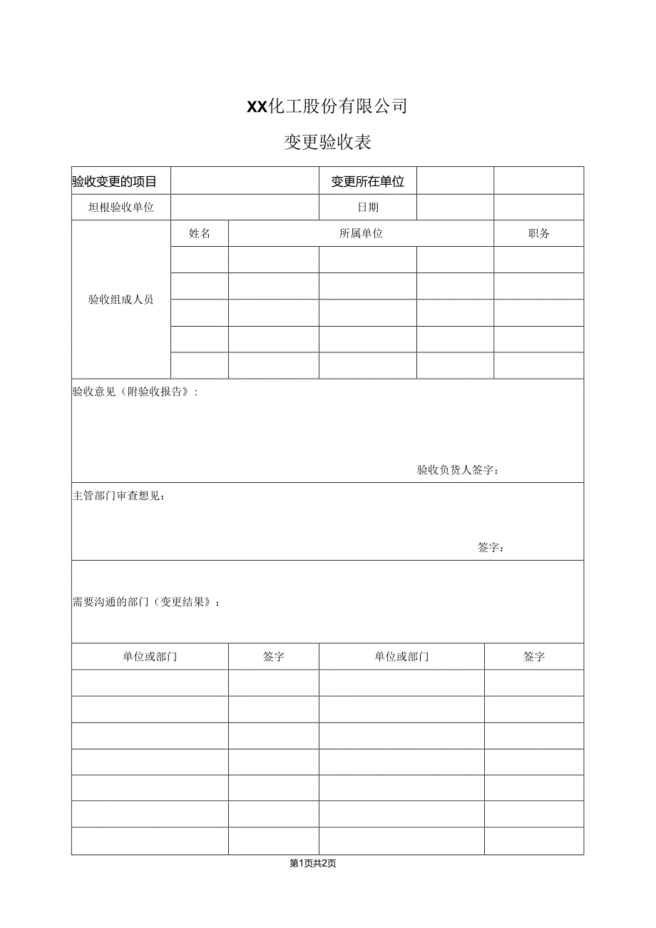 XX化工股份有限公司变更验收表（2024年）.docx_第1页