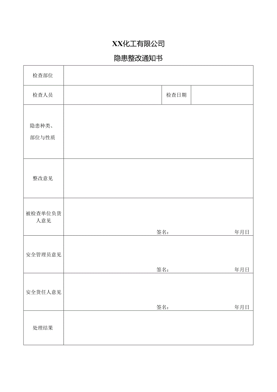 XX化工有限公司隐患整改通知书（2024年）.docx_第1页