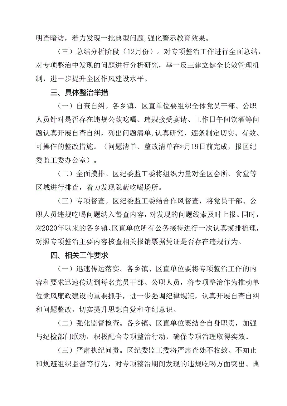 (六篇)2024年关于开展违规吃喝专项整治的工作方案（详细版）.docx_第2页