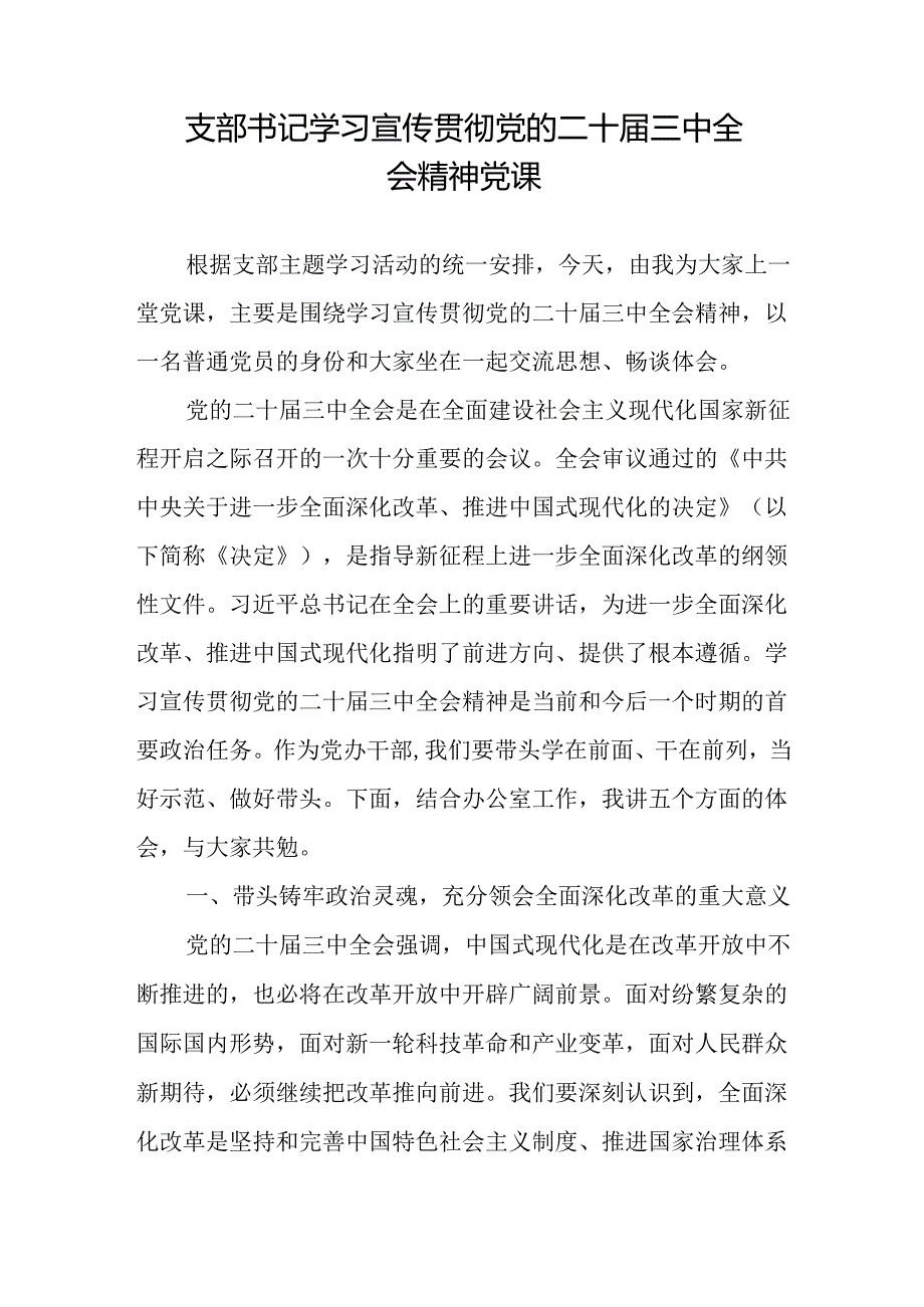 2024年第四季度党支部书记主题党日学习宣传贯彻党的二十届三中全会精神党课讲稿6篇.docx_第2页