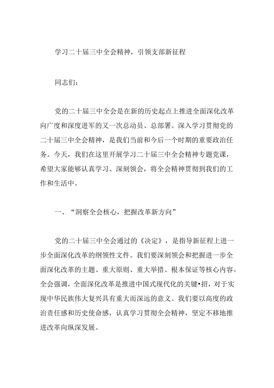 关于党支部书记学习二十届三中全会精神专题党课（精选）.docx_第2页