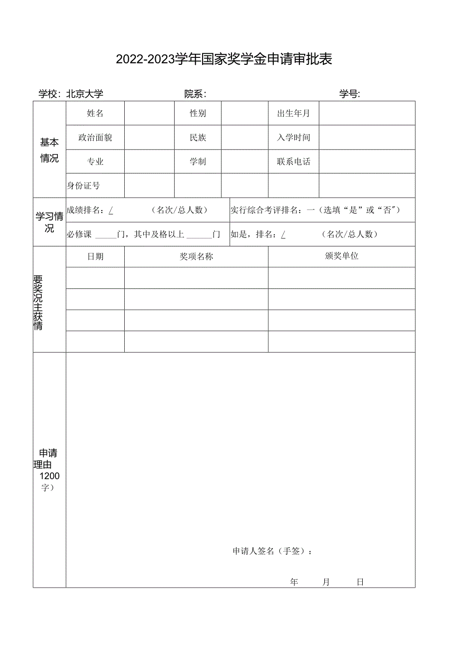 学年国家奖学金申请审批表.docx_第1页