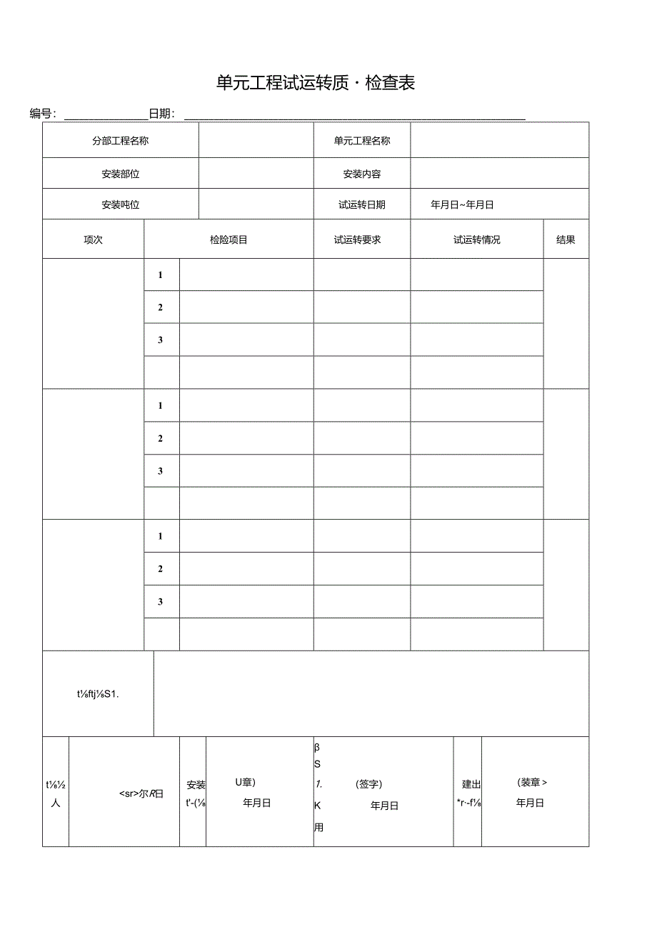 单元工程试运转质量检查表.docx_第1页