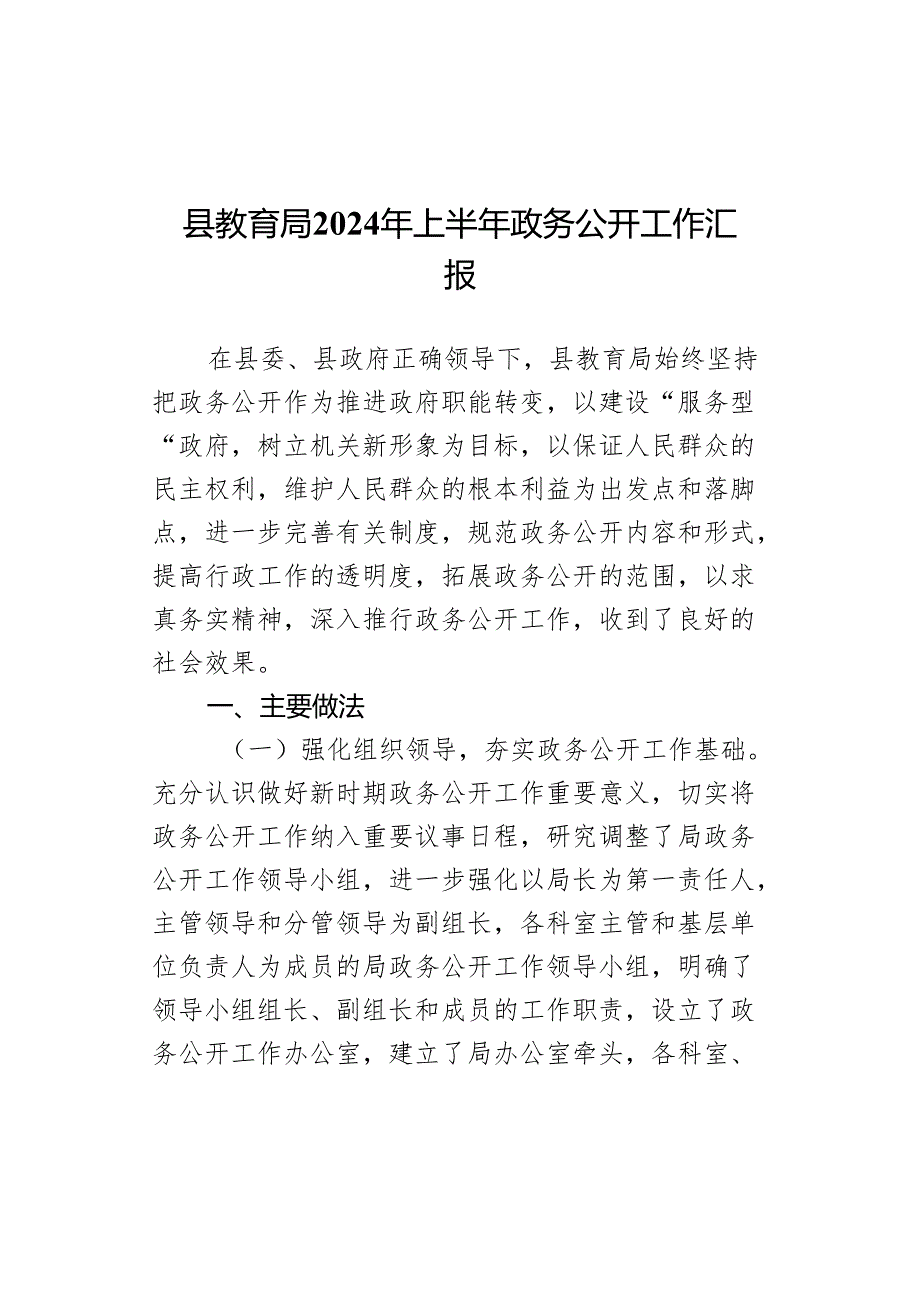 2024年上半年政务公开工作汇报总结报告局.docx_第1页