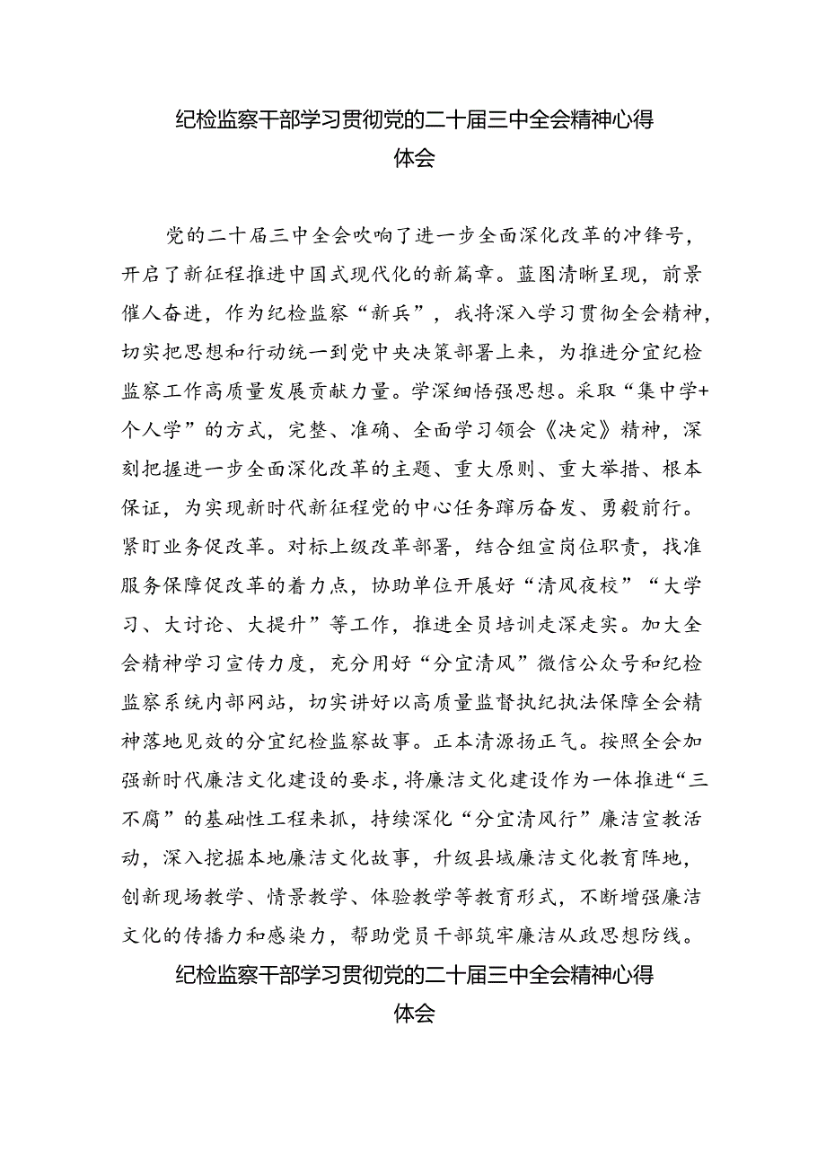 基层纪检监察机关干部学习党的二十届三中全会精神心得体会（共五篇）.docx_第2页