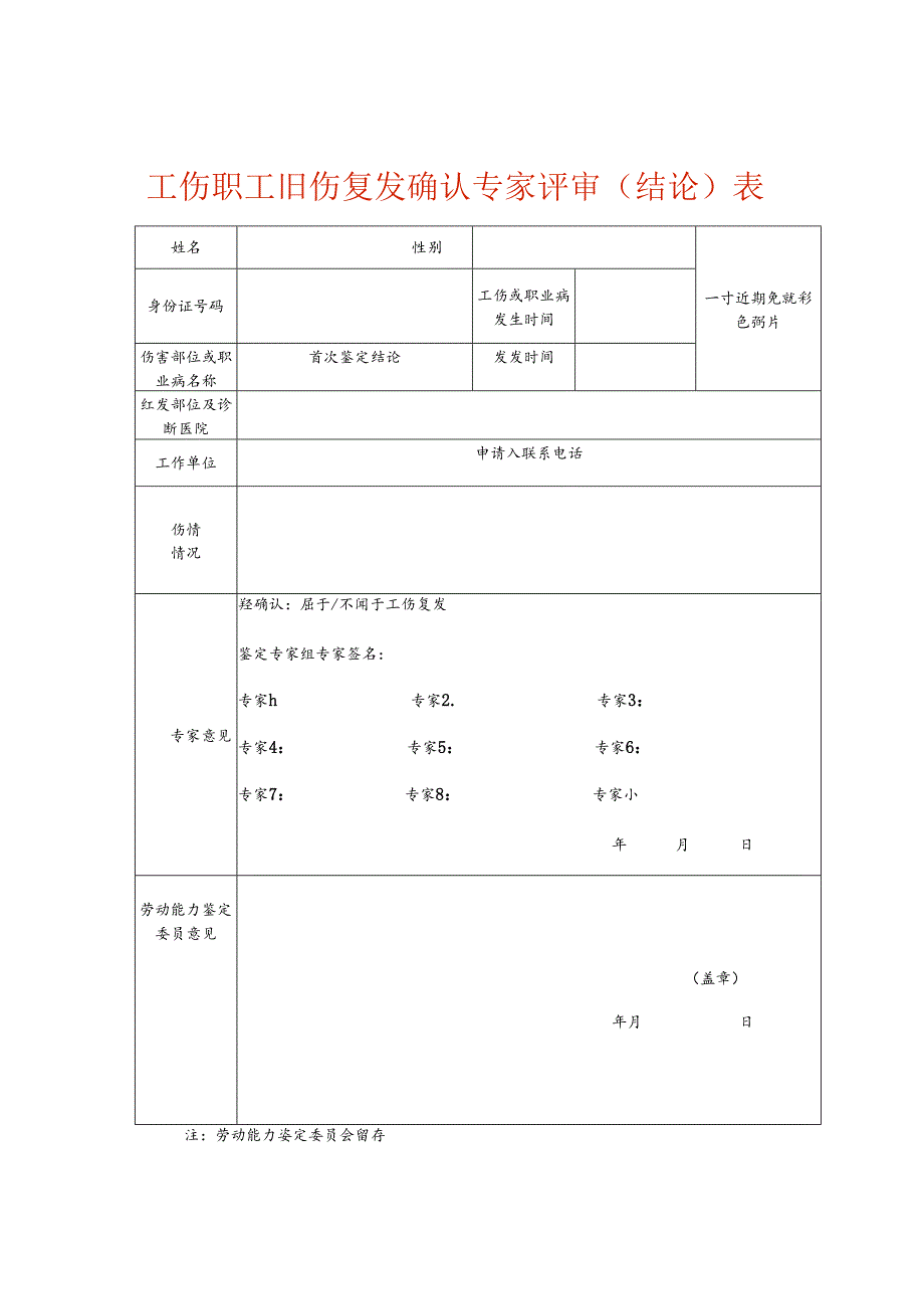 工伤职工旧伤复发确认专家评审表.docx_第1页