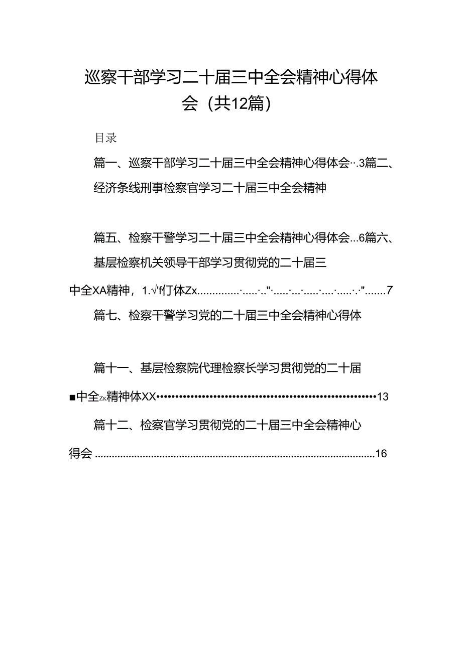 巡察干部学习二十届三中全会精神心得体会12篇供参考.docx_第1页