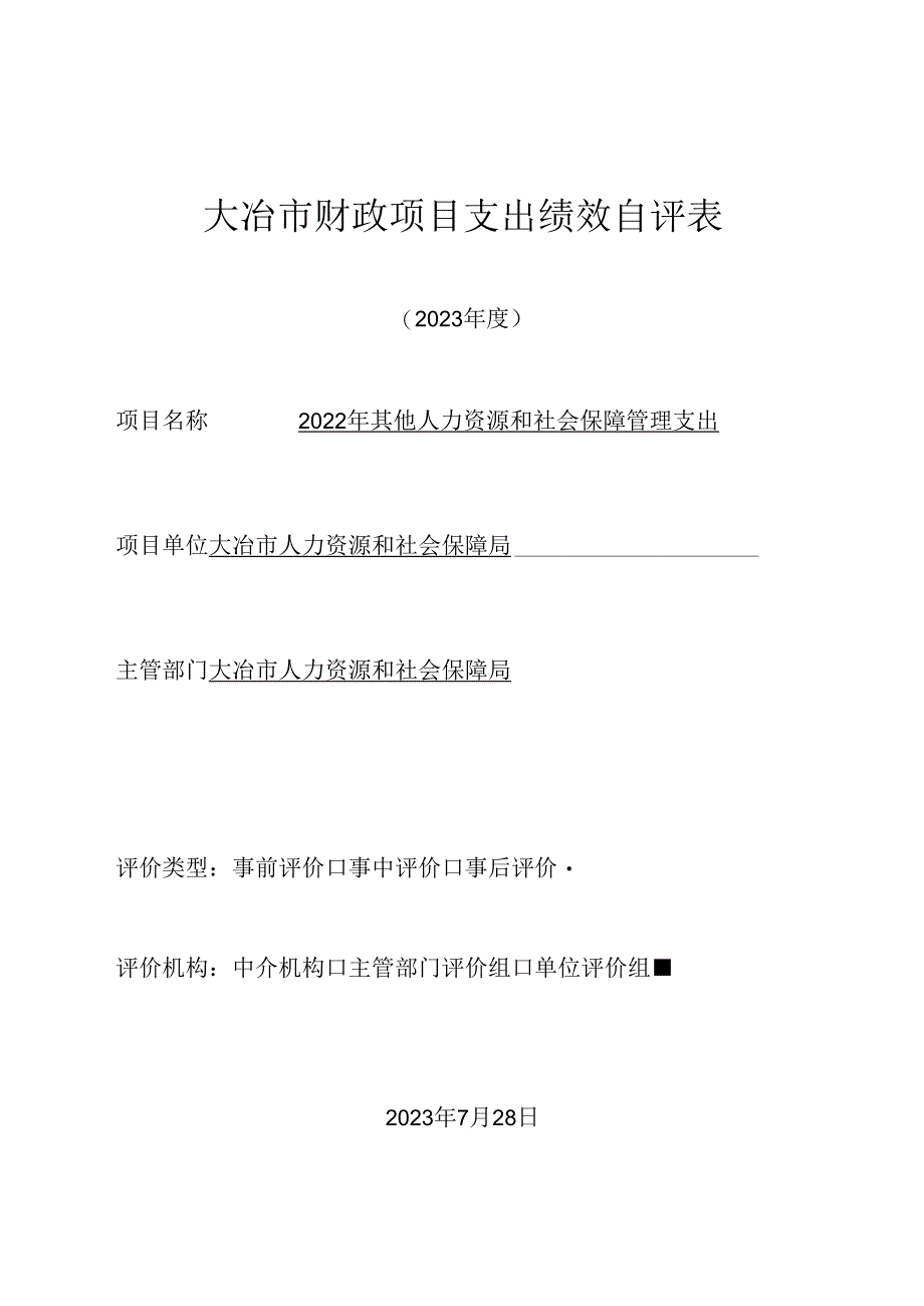 大冶市财政支出项目绩效自评报告.docx_第1页