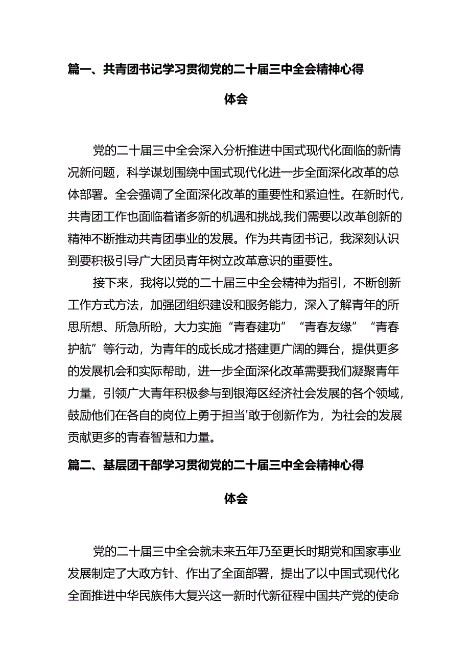 共青团书记学习贯彻党的二十届三中全会精神心得体会十篇（精选）.docx_第2页